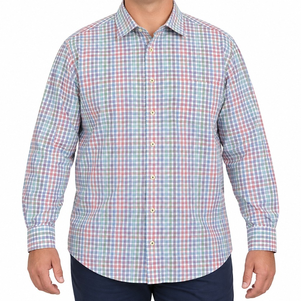 Peter Millar Shirt Men XL Multicolor Plaid Cotton Long Sleeve Button Down Casual